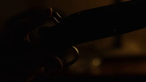 Close-up of a man finger cock, old gun. Filming on Red Cinema camera Stock Footage 128241057
