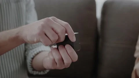 Close-up man gives an engagement ring to his b woman Video stock 165277287