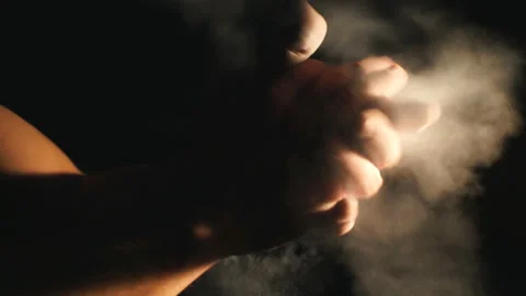 Close up Man at gym clapping hands before lifting barbells Stock Footage 91157131