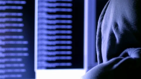 Close-up of man hacking the website on the computer Stock Footage 72468119