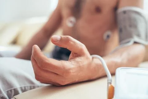 Close up man hand with pulsometer Stock Photos