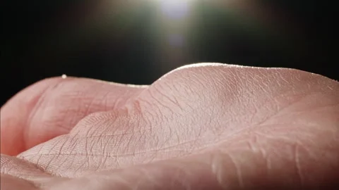 Close-up of man hand skin texture. Macro Detailed human skin, lines on hand palm Stock Footage 275846572