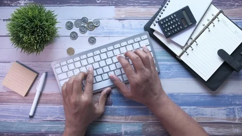 Close up of man hand typing on keyboard on table Stock Footage 126803285