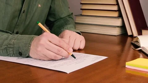 Close-Up Of A Man Hand Underlining Text On Paper. Stock Footage 152655126
