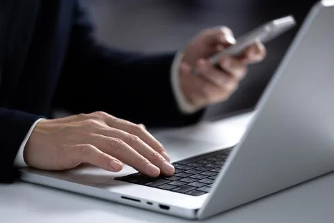 Close up of man hand using mobile phone for online shopping. 写真素材