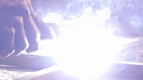 Close Up Of Man Hand Welding Metal Parts In Workshop Stock Footage 113123553
