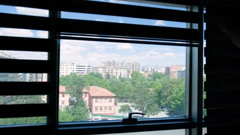 Close Up Man Hands Closing Horizontal Window Blinds 動画素材 195301737