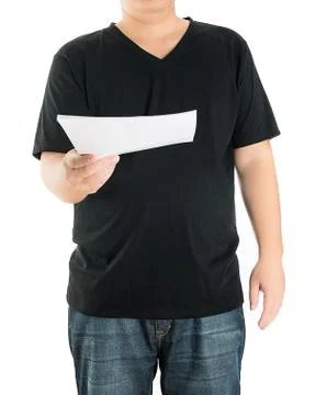 Close up of man hands showing white blank board Stock Photos