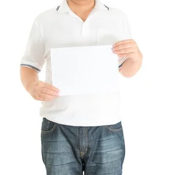 Close up of man hands showing white blank board Stock Photos