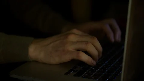 Close up for man hands typing fast on laptop computer, business, education Stock Footage 99842967