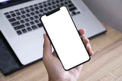 Close up man hands using smart phone Technology and phone technology trends Foto stock