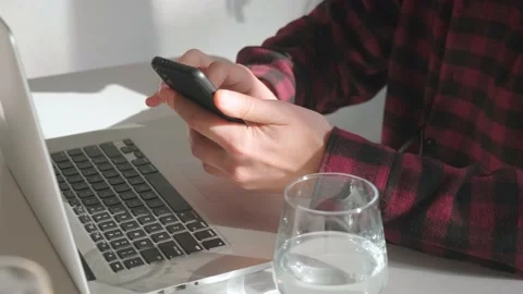 Close up of man hands using smartphone texting message, browsing Stock Footage 236631366