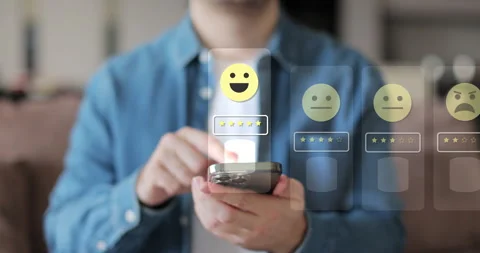 Close-up of man hands using smartphone, rating of the quality of service Stock Footage 303341070