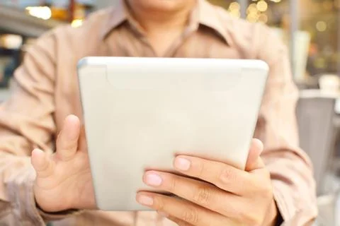 Close Up  Man Hands Using Tablet connecting wifi. Stock Photos