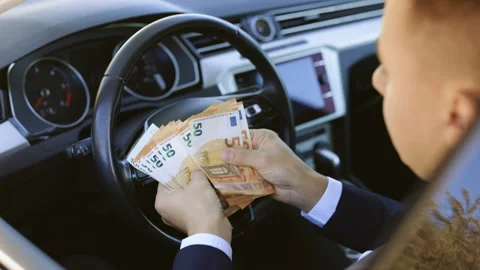 Close up Man hands while counting Euro money bills european economy value. Euro Stock Footage 194755188