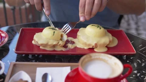 Close-up, a man has breakfast at a restaurant in Turkey Stock Footage 209487013