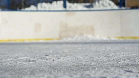 CLOSE- UP: Man ice skating and stopping Stock Footage 92761500