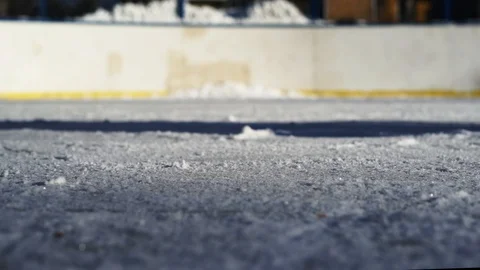 CLOSE- UP: Man ice skating and stopping Stock Footage 92761516