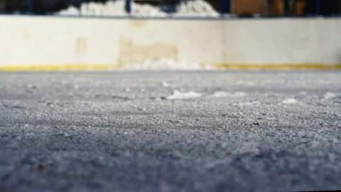 CLOSE- UP: Man ice skating and stopping Stock Footage 92761526