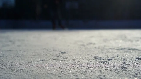 CLOSE- UP: Man ice skating and stopping Stock Footage 92761540