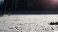 Close- Up: Man Ice Skating And Stopping Stock Footage