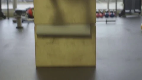Close Up Man Jumping Boxes Inside Gym Workout Stock Footage 76407436