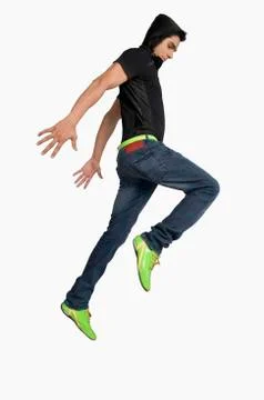 Close-up of a man jumping 스톡 사진