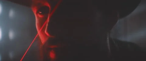 Close up of man with laser light on his face Stock Footage 203565513