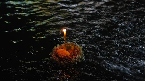 Close-up of man launching float Krathong Stock Footage 268874531