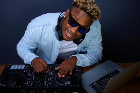 A close-up of the man leaned forward. An African-American with glasses Stock Photos