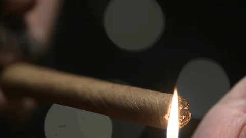 Close Up Man Lights Cigar Slow Motion Stock Footage 82623063