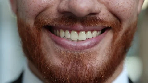 Close-up of man lips changing mood, person changing emotion becoming serious Stock Footage 132463072