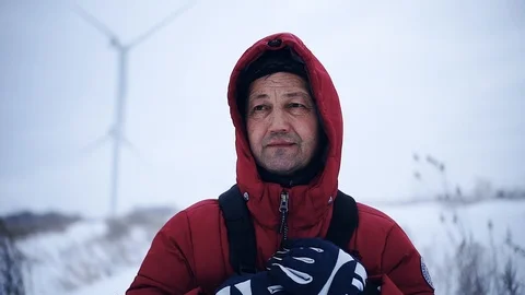 Close up man look around in winter mountains snow lifestyle equipment adventure Stock Footage 105204875