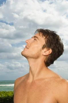 Close-up of a man looking up Stock Photos
