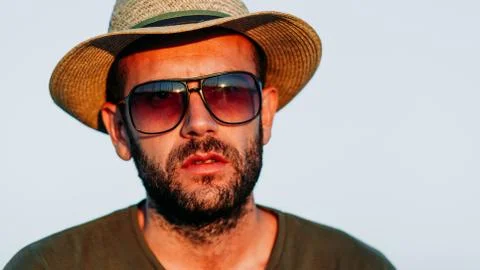 Close-up of a man looking at sunset Stock Photos