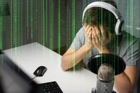 Close up of man losing computer video game Stockfoto's
