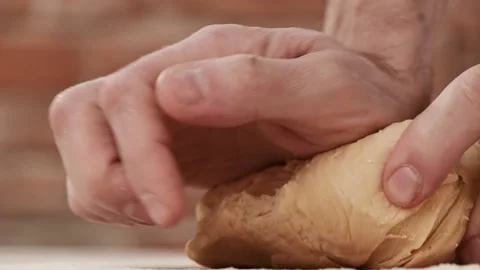 Close-up of man making pasta dough. Chef kneading dough Stock-Footage 150768098