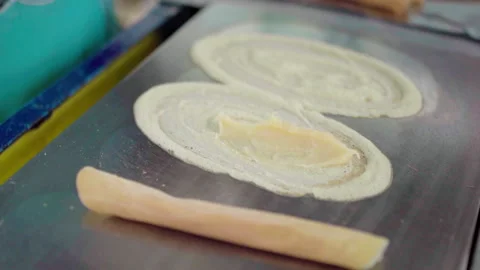 Close up man making thai local custard pancake 100fps Stock-Footage 156172145