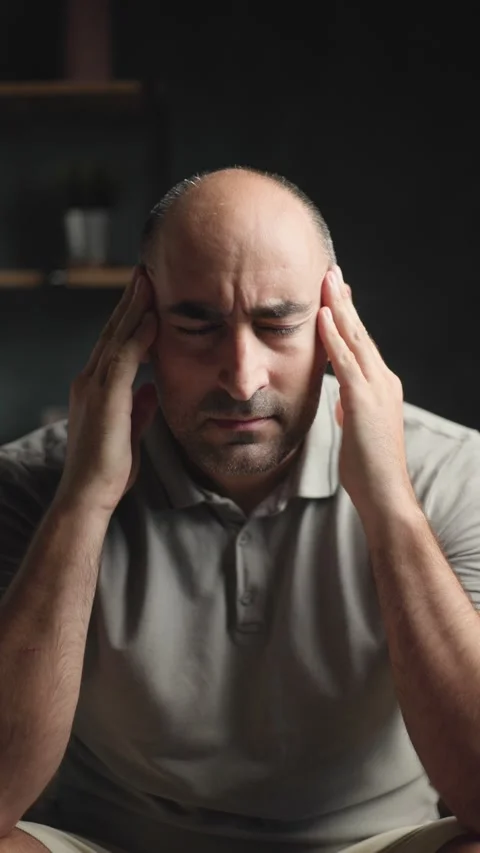 Close Up of Man Massaging Head Having Painful Headache or Severe Stress Video stock 343451264