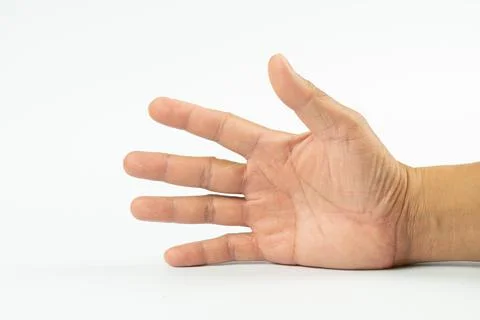 Close up man palm on white background Stock Photos