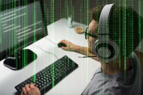 Close up of man playing computer video game 写真素材