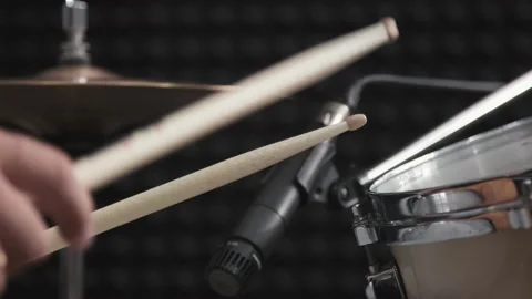 Close Up Of Man Playing Drums Stock Footage 148618579