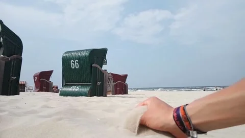 Close Up Man Playing With Sand At The Beach Stock Footage 219411140