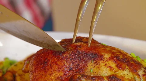 Close up Man prepare to serving roast chicken Stock Footage 57949089