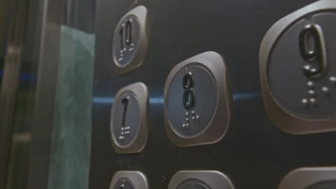 Close up of man pressing elevator button of the eight floor. Stock clip. Finger Video stock 274408564