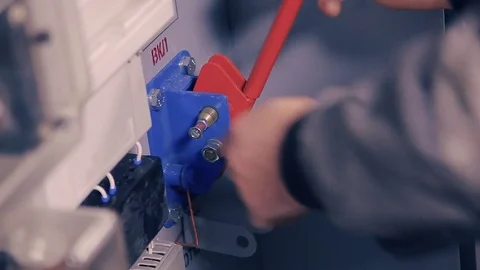Close-up of man pulling a lever. Stock Footage