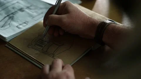 Close up of Man s hands drawing lines on the Large Format Paper at Modern Office Video stock 201998952