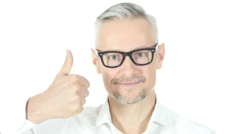 Close up Of Man Showing Thumbs Up , White Background Stock Footage