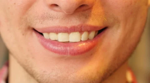 Close Up of Man Smiling Lips and Teeth Stock Footage 67336096