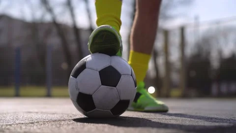 Close-Up Of A Man Soccer Player Training On A Soccer Field. Stock Footage 152080670